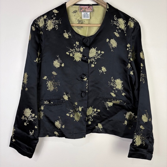 April Cornell Black Gold Floral Silk Jacket Whimsigoth Dark Romantic - Picture 1 of 7
